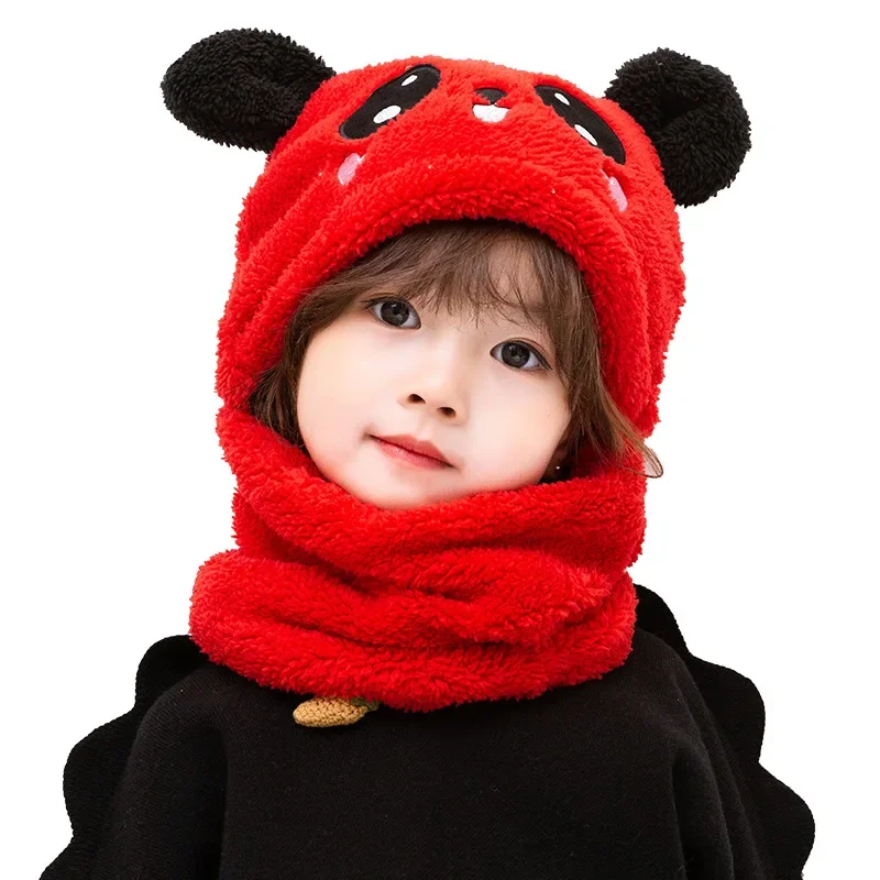 Cartoon Hat for Girls Boys Scarf Thicken Cap Newborn Photography Baby Stuff Winter Children hat Plus Fleece Kids Caps 1-10Years