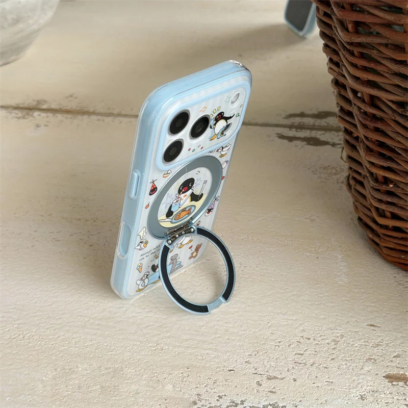 Cute Penguin Cartoon Phone Case For iPhone 17 16 15 Pro Max 360°  Clear Soft TPU Shockproof Cover Blue Camera Protection