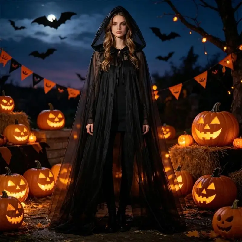 Long Black Halloween Capes With Triple Layer Hood Themed Event Cloak For Cosplay And Costume Parties 6XDA