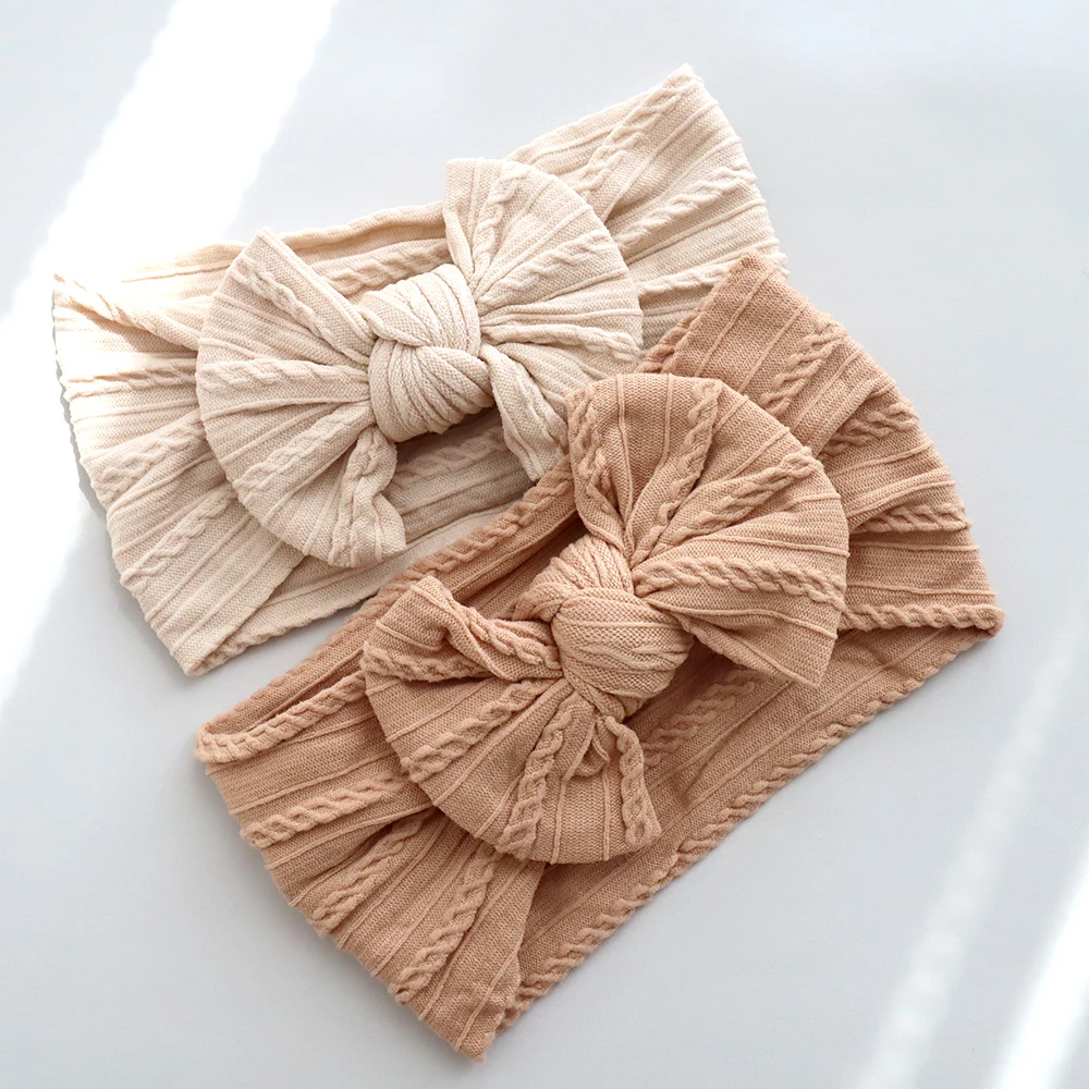 Newborn Baby Girl Headband Cable Knit Hair Band Children Nylon Headbands Toddler Head Wrap Bow Knot Turban Kid Hair Accessories