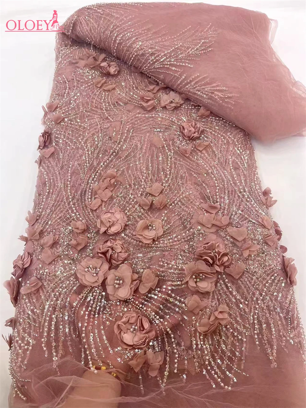 High-quality African Nigerian Elegant 3D Embroidered Fabric 2024 French Tulle Lace Fabric With Sequin For Party Wedding