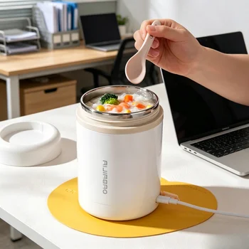 Przenośny elektryczny podgrzewacz do lunchu USB o pojemności 600 ml, podgrzewacz do żywności ze stali nierdzewnej z funkcją podgrzewania napojów, idealny na pikniki i do podgrzewania jedzenia.