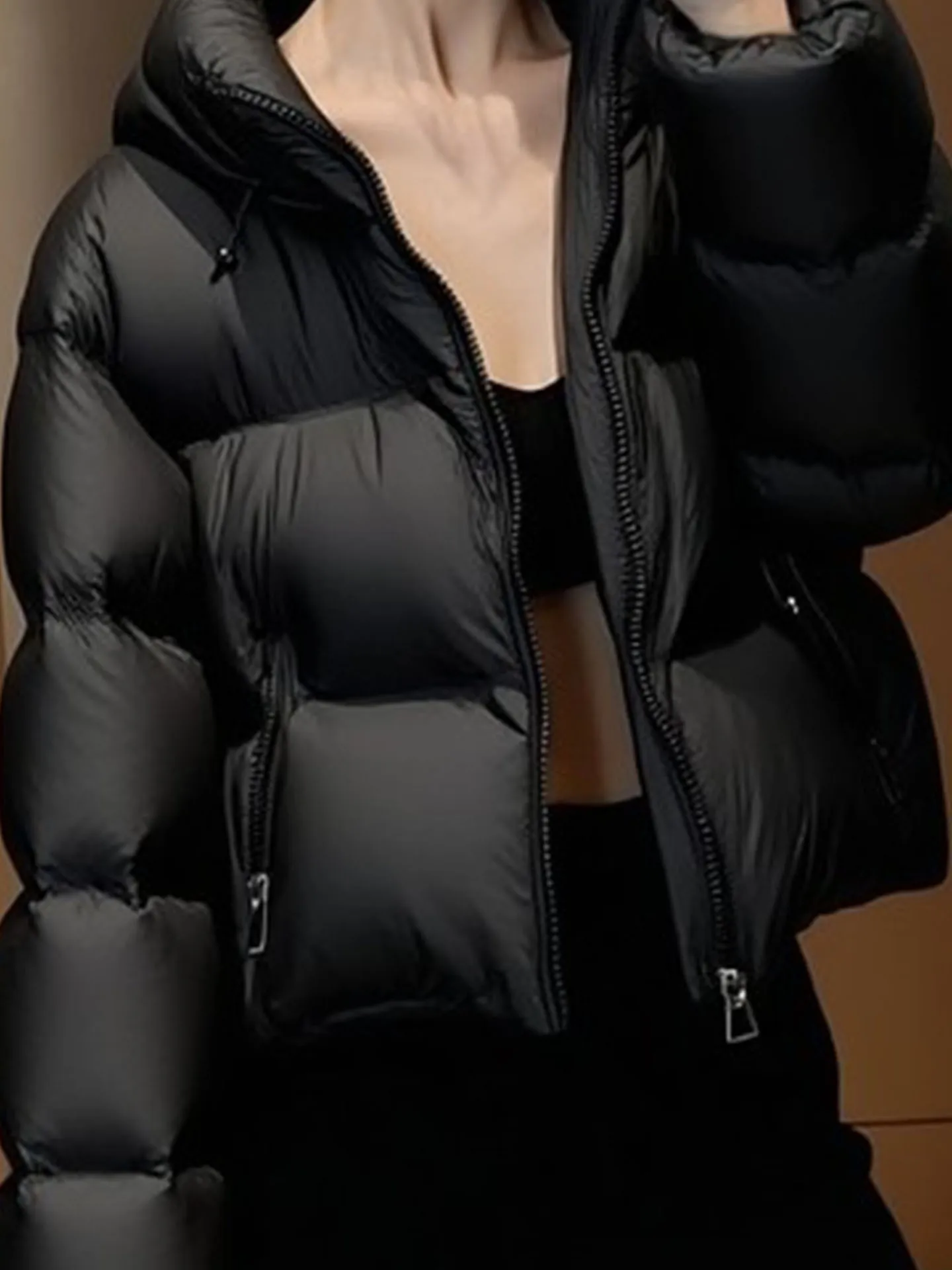 Sli ort Puffer Jaet Dames Bla Foamy gewatteerde jas Winter Thi Warm Casual Faion Polyestervezel Wit Du down