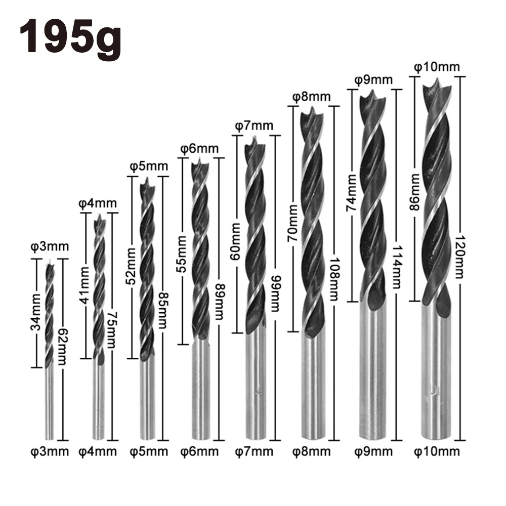 8 قطعة 3-10 مللي متر ثلاثة وأشار النجارة الحفر تيار مستمر فرع الحفر الحفر مثقاب كهربائي الحفر تويست أداة الحفر صندوق بلاستيكي مجموعة #3