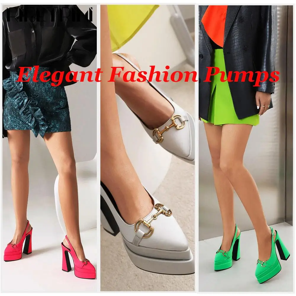 2023 New Brand Fashion Women\'s Pumps High Heel Sling Back Shoes Platform Flared Heels Elegant Design Dress Spring Summer Pumps