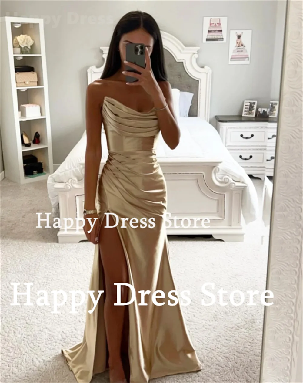 Happy Dress Simple Plain Satin Formal Evening Dress Sleeveless Prom Party Dress Robes de soirée 2024 Side Split Women Long Dress