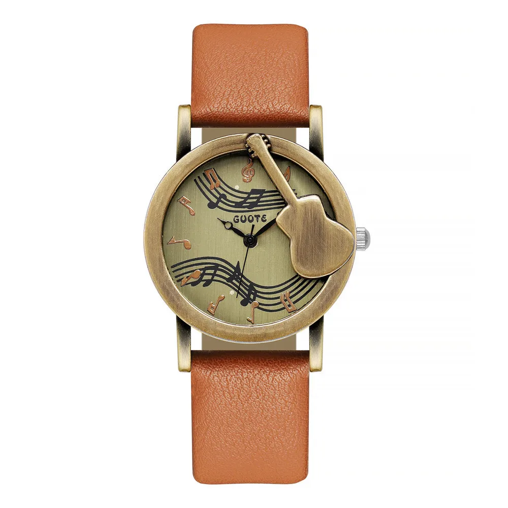 Vintage Leather Women Fashion Quartz Watch Luxury Brand Simple Guitar Female Watches Casual Ladies Wristwatches Reloj De Mujer