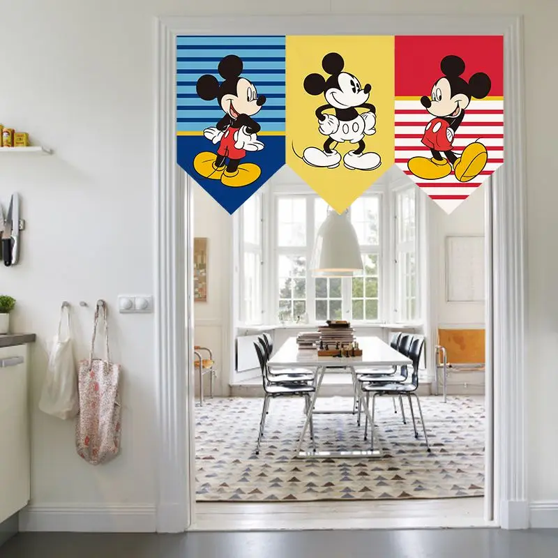 Mickey Mouse New Pennant Curtain Disney Cartoon Children's Room Bedroom Sticky Partition Curtain Hanging Flag Short Curtain