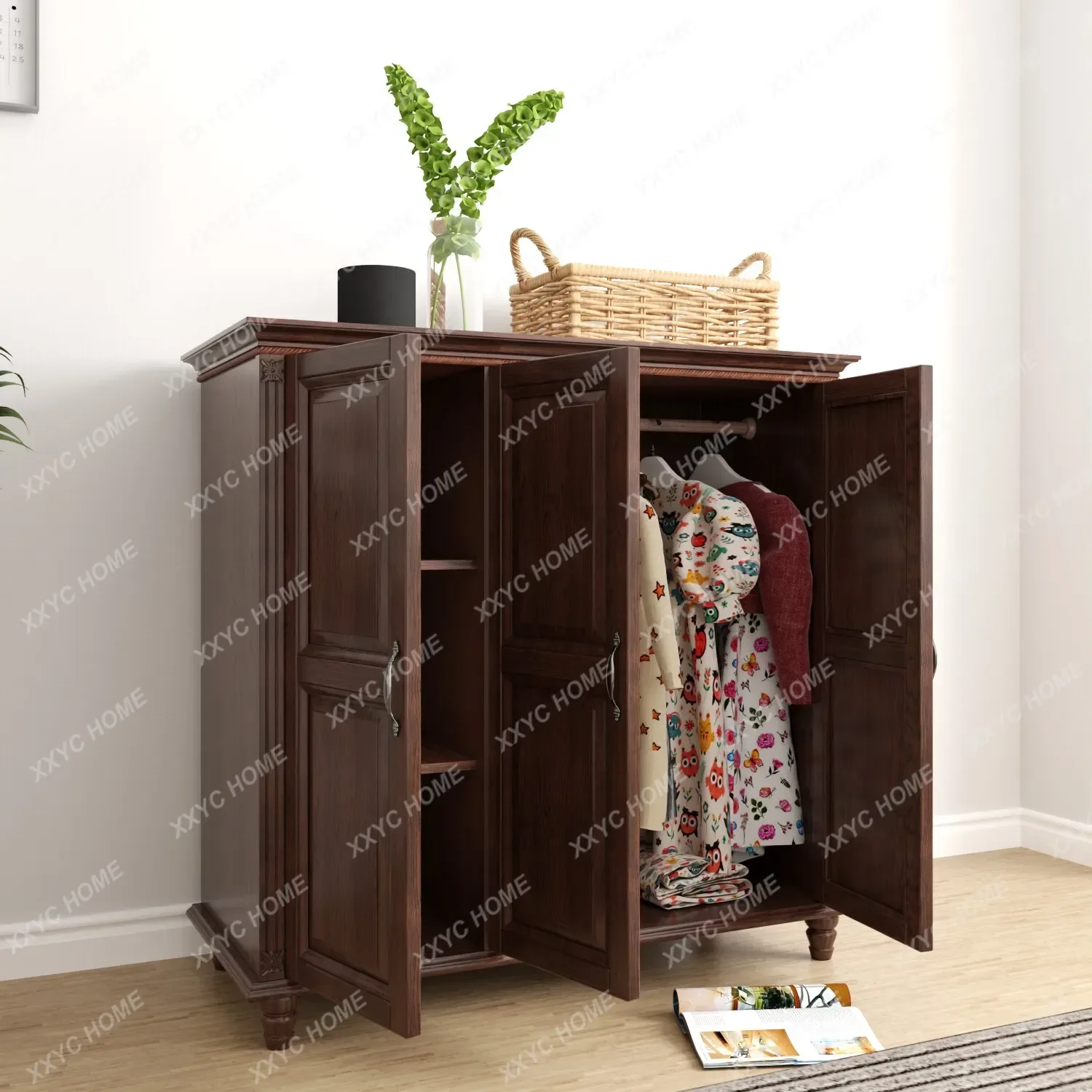 XX solid wood wardrobe opposite door storage independent adult
