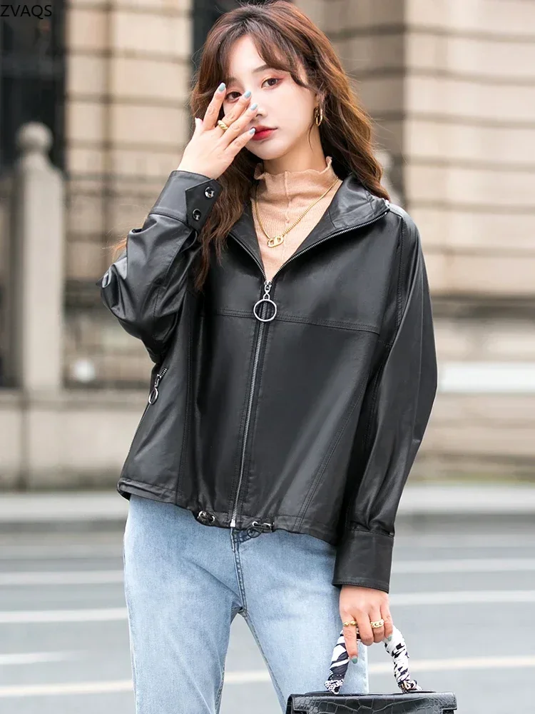 高品質シープスキンレザージャケット女性 2024 カジュアル本革コートショートルーズレザージャケットジッパー Casaco Feminino