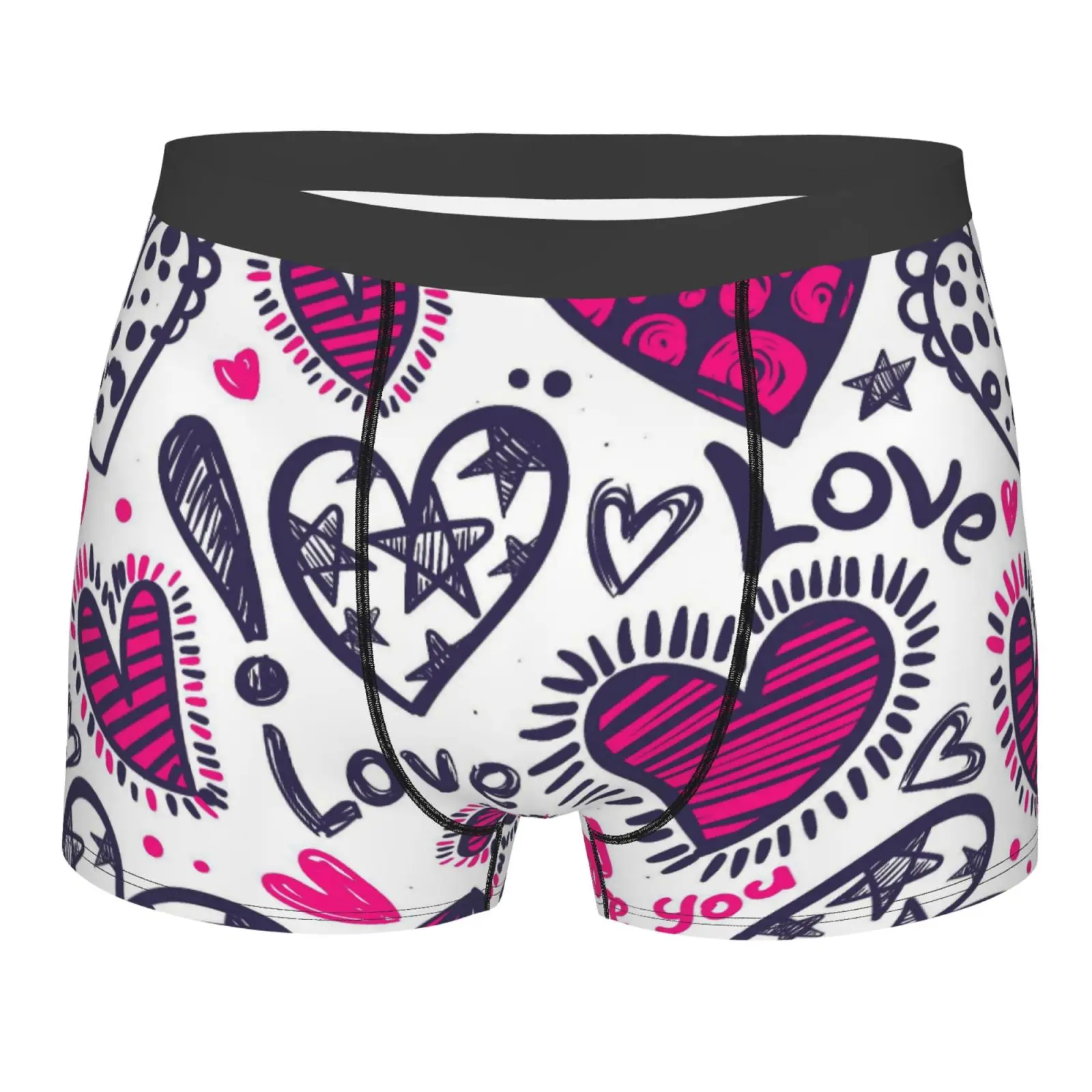 Love Hearts Pattern Men Printed Boxer Briefs Underwear Highly Breathable Boxer Shorts Panties Breathable Underpants for Homme