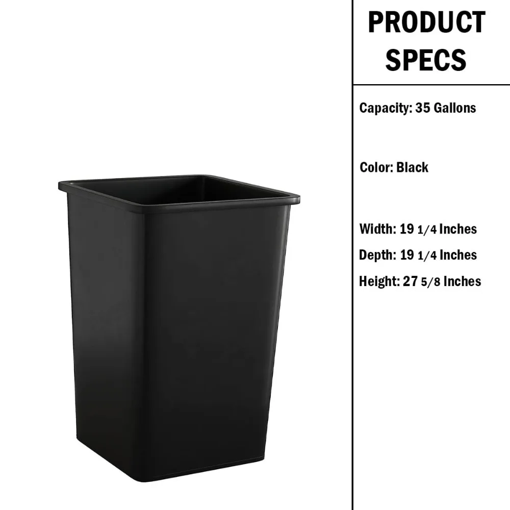 35 Gallon Black Square Commercial Trash Garbage Can Outdoor Office Restaurant School Kitchen