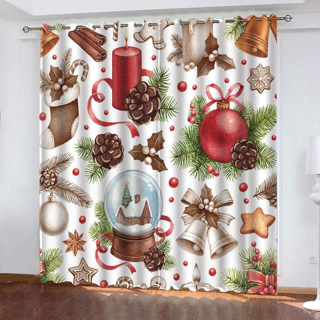 

Christmas Printed Cortinas 100% Polyester Curtains For Living Room Bedroom Blackout Curtains Perforated Kitchen Accessories Dust