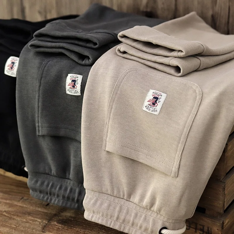 

Heavyweight Knitted Men's Casual Pants Vintage Distred Drapey Dstring Autumn Sports Trousers Cuffed Sweatpants