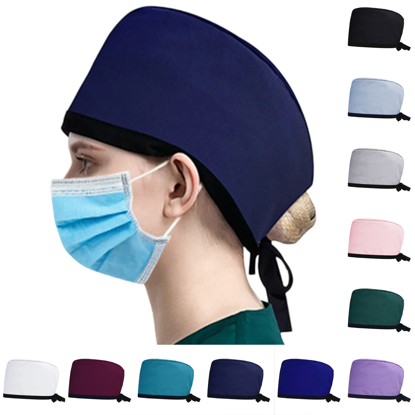 Moda sólida chapéu de trabalho casual unisex esfrega boné com botão pet grooming agência chapéu de enfermagem médicos algodão chapéus cirúrgicos