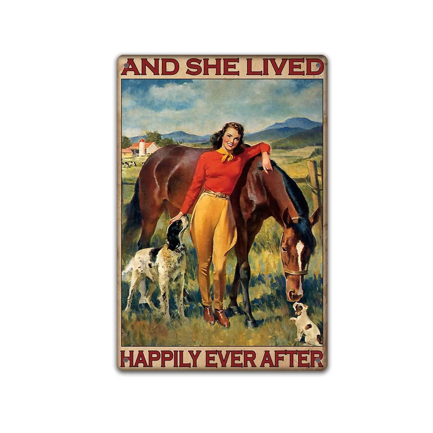 TRITXIY Cowgirl Poster Horse And Dog Lovers Poster And She Lived Happily Ever After Poster, Home Decor Funny metal tin sign wall