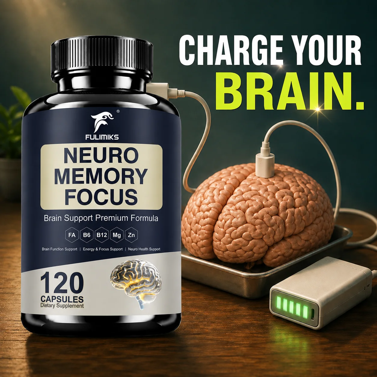 Neuro Memory Focus Capsules, with FA B6 B12 Magnesium Zinc, Support Mental Energy Focus Memory & Clarity for Daily Brain Health