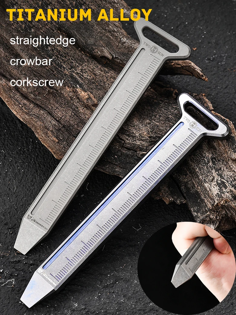 Titanium Alloy Crowbar Multi-functional Ruler Nail Puller Bottle Opener Outdoor Self-defense Tool Portable Keychain Window Break