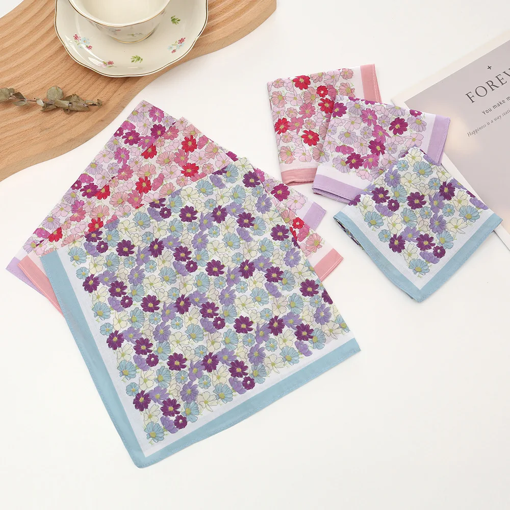 Premium 43cm Floral Combed Cotton Handkerchiefs, Soft Absorbent Pocket Squares for Wedding Guest Gifts