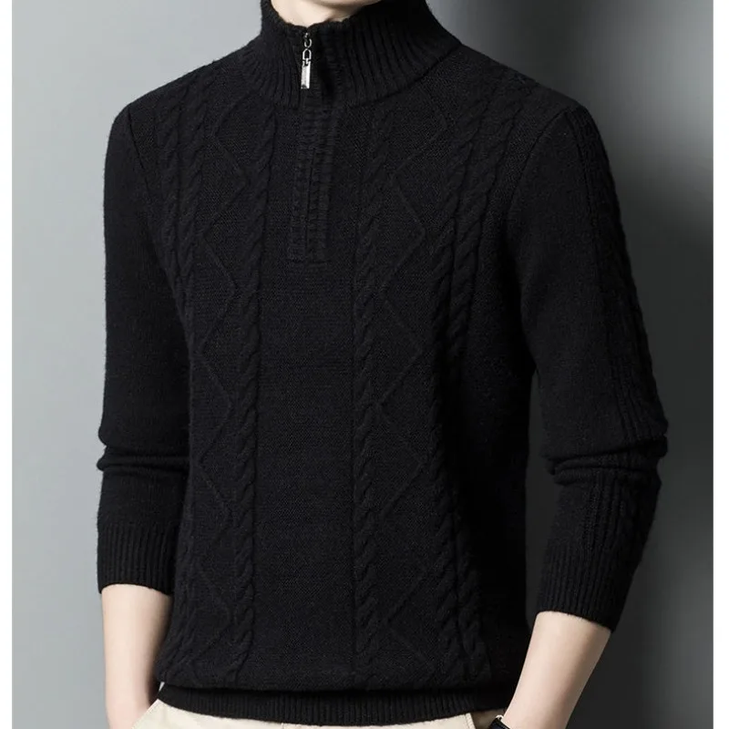 Thick Cashmere Sweater Extra Thick Winter Warm Half Zipper Turtleneck Sweater Men Loose Dad Outfit