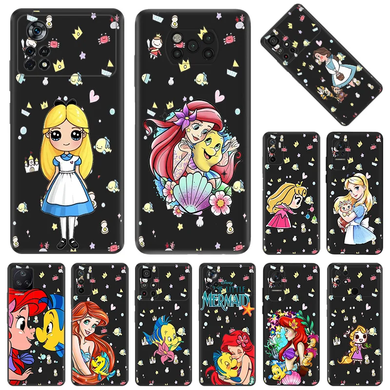 Etui na telefon Xiaomi Poco C40 C51 C50 C61 M5 M4 Pro M3 X5 X4 X3 F5 F4 F3 14 A3X Little Mermaid Cute Black Soft Anti-Drop Cover