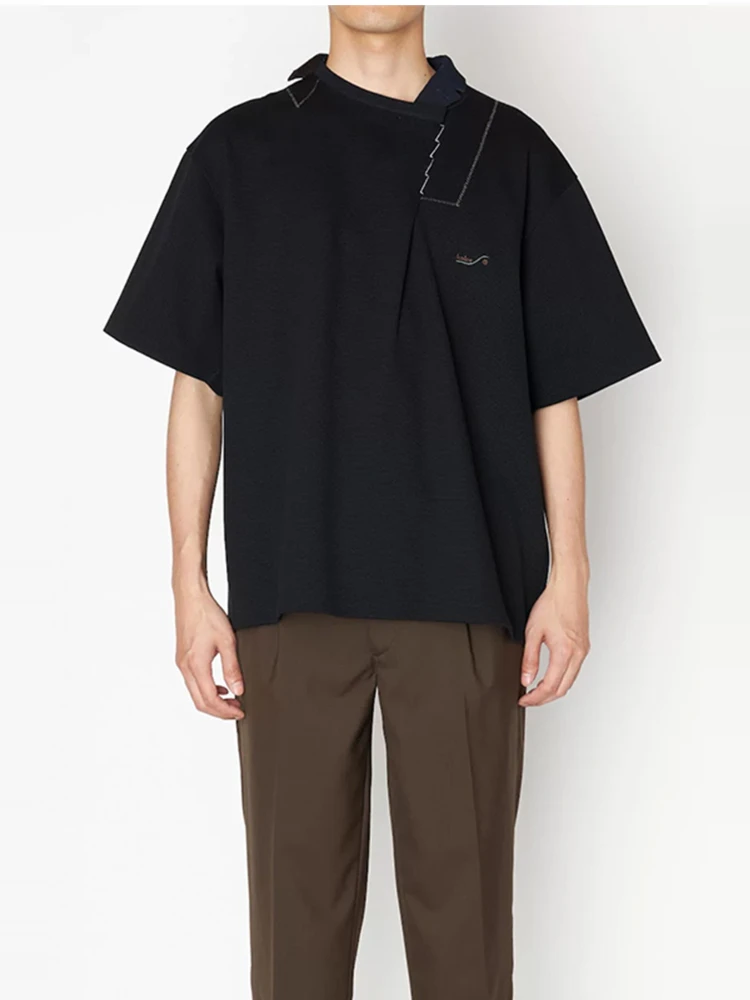 

KOLOR 25SS Japanese retro asymmetrical collar edge cotton short-sleeved T-shirt