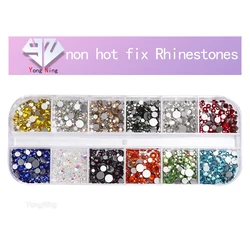 YongNing 2000pcs 12 Grids quanlity Nail Art non hot fix Rhinestones Colorful Flatback Nail Charms Diamonds 3D Nails Accessories
