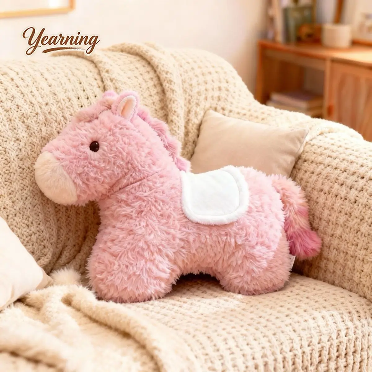

Pink Ultra Soft Pony Shaped Pillow, Living Room Sofa Cushion, Decorative Room Plush Year Of The Horse Pillow