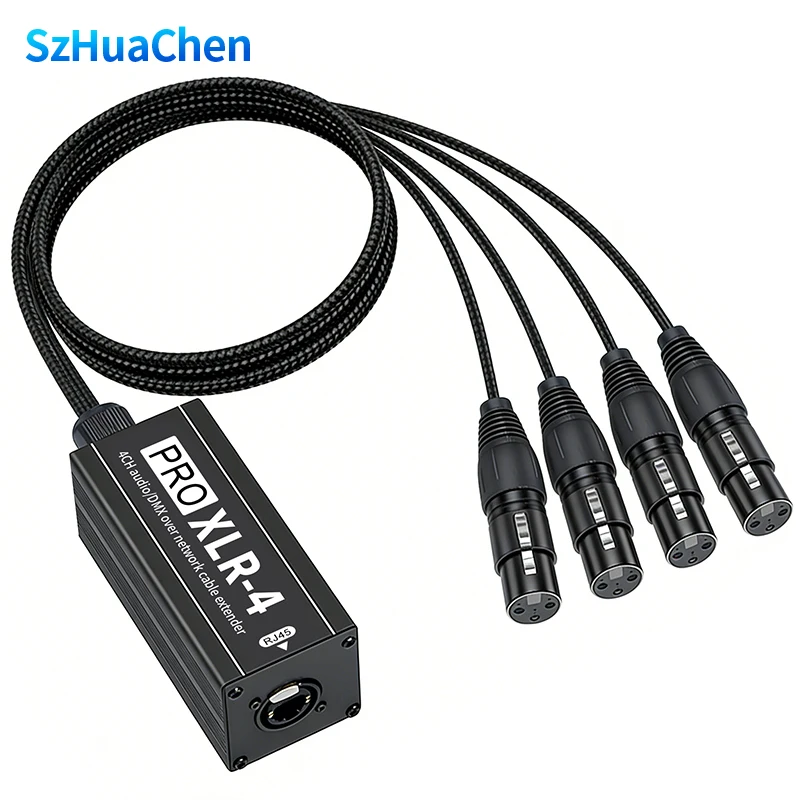 RJ45 Cat5 Cat6 to 4 Channel XLR Audio Extender Durable Long Distance for Stage Sound Lighting Audio Cables Audio Accessories