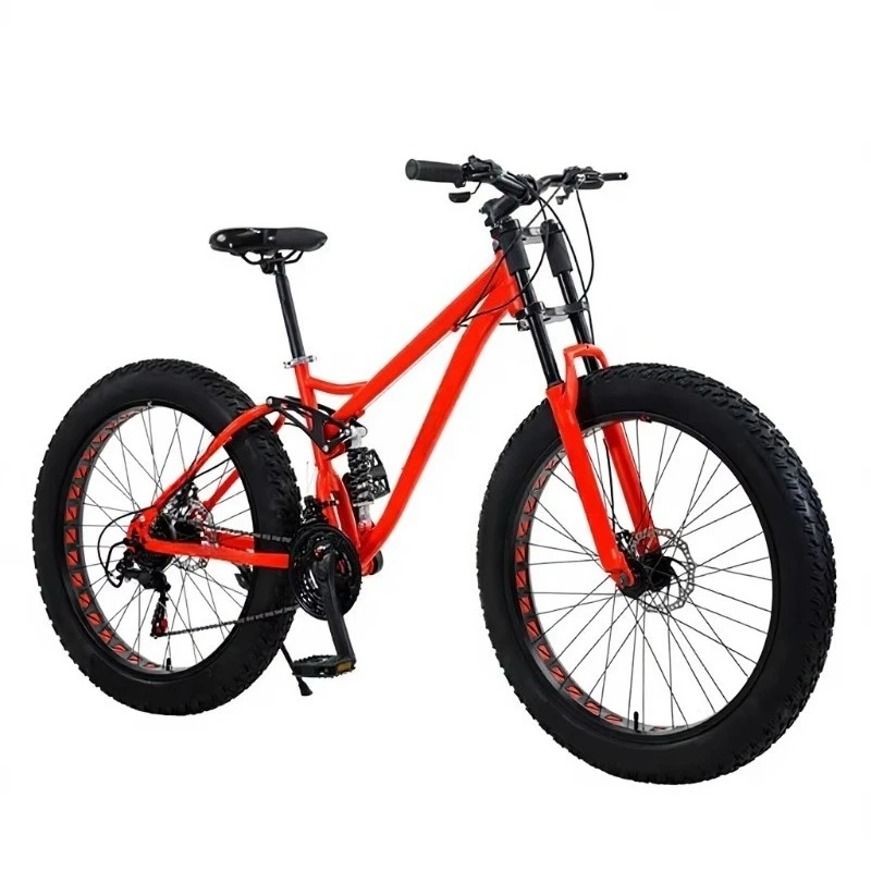 BRWholesale 24/26 Inch Front Suspension Fat Tire Mountain Bike High Carbon Steel Snow Downhill Bike 4.0 Premium Tires All Terrai