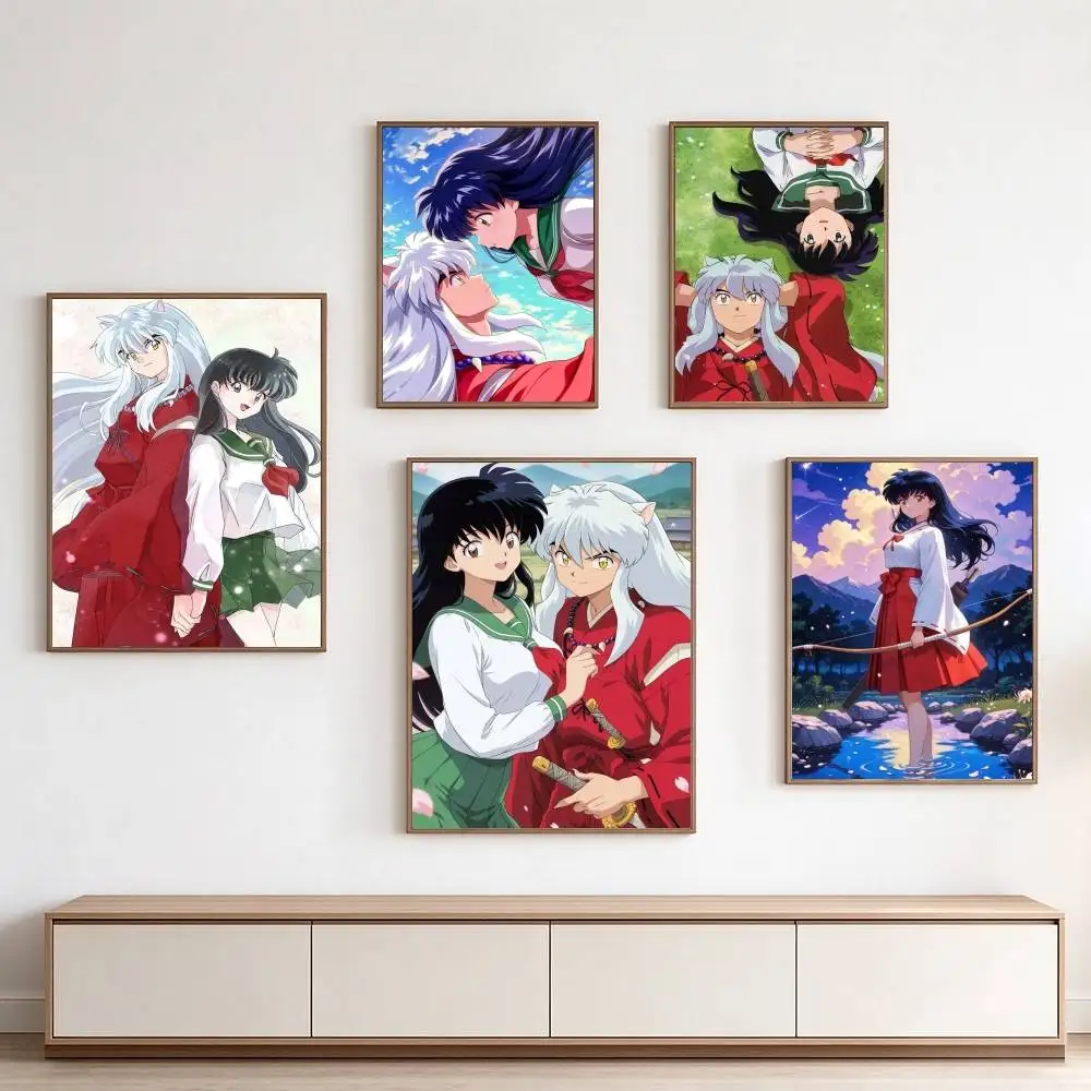 Inuyasha  k-Kagome Anime-E  Poster Waterproof Wall Art Sticker For Bar Living Room Vintage Decor High Quality Print Gift
