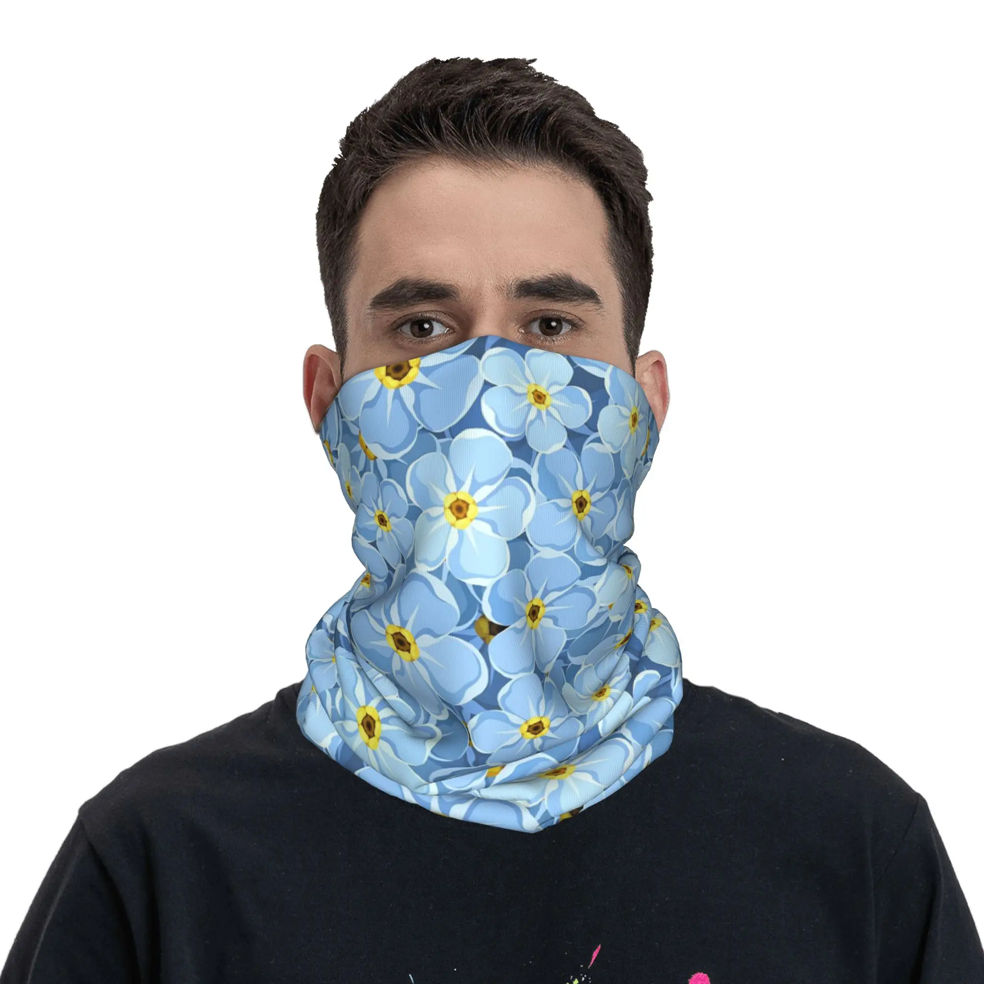 

Blue forget me not flowers texture Bandana Neck Cover Printed Wrap Scarf Face Mask Cycling for Men Women Adult Washable