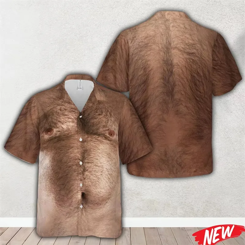 Funny Hairy Chest Pattern Hawaiian Shirt Men 3d Printed Muscle Man Body Button Shirt Novelty Beach Holiday Short Sleeve Shirts
