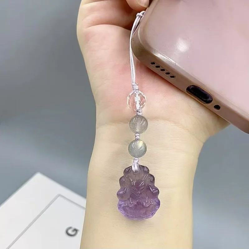 Ninetail Fox Amethyst Pendant / Fox Crystal Phone Charm /Handmade Beaded Strap for Girls | Gift for Her