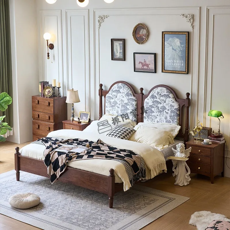 French retro soft bag bed 1.5 meters large printed bed 1.8 meters double bed