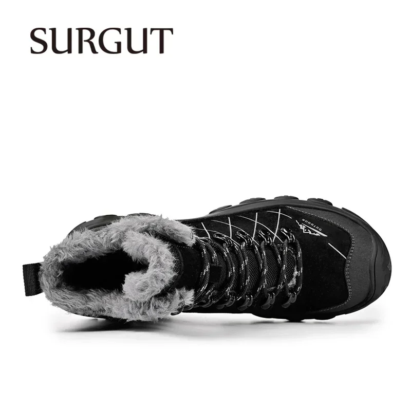 SURGUT Men Ankle Boots Autumn Winter Comfortable Warmth Plush Boots Mans Anti-Skid Heighten Platform Shoes Size 38-46