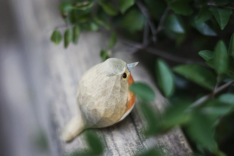 Nordic Style Pure Handmade Solid Wood Carving Fat Bird Robin Bird Home Sparrow Wooden Red Bird Throat Lovely Gift DropShipping - Detail 1