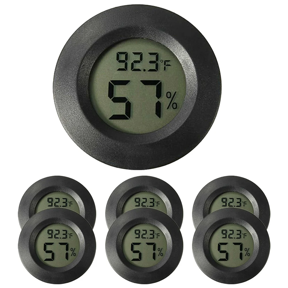 

7 Pcs Outdoor Thermometer Round -Hygrometer Hydrometer for Humidity Sensor Gecko Tank Accessories Black Reptile Digital