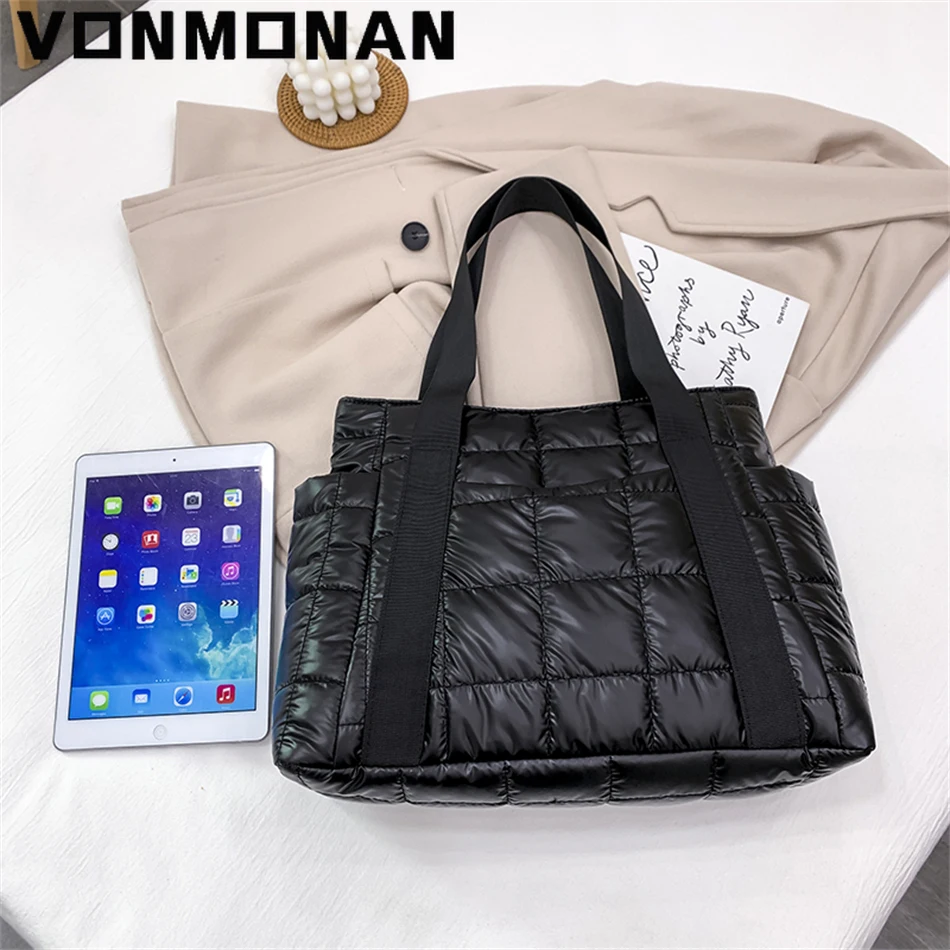 Winter strukturierte gepolsterte Reisetasche für Frauen 2024 große Taschen Plaid Schulter Handtaschen Designer Handtaschen Raum Baumwolle Shopper Sack