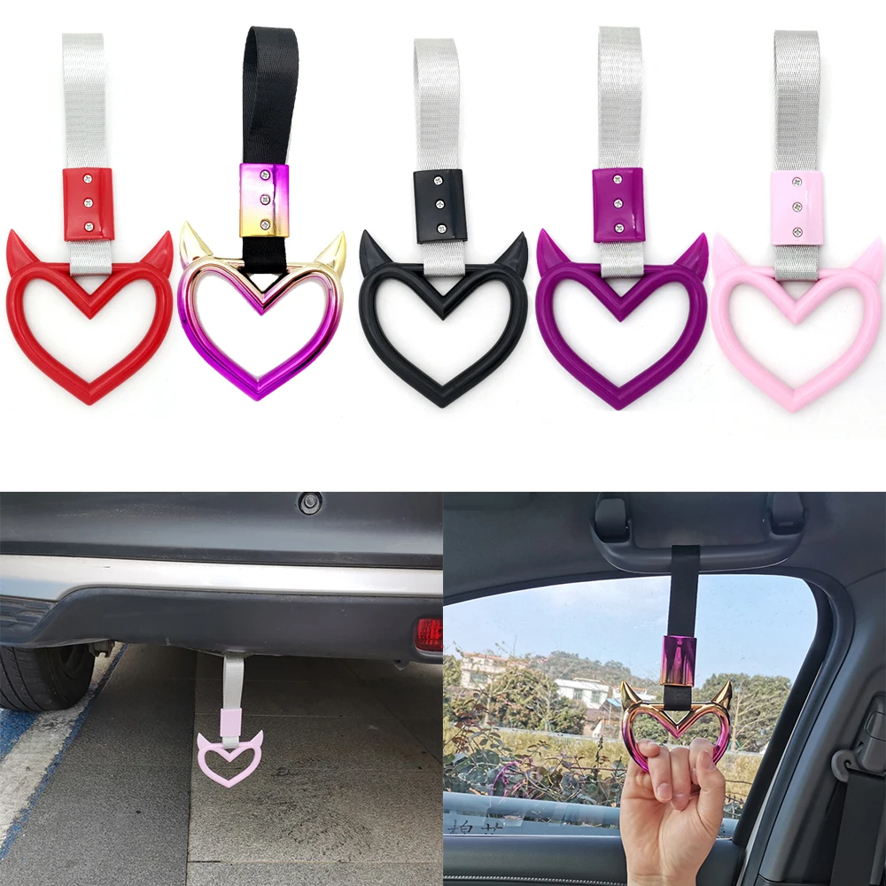 Car Tow Strap Tsurikawa JDM Ring Bus Train Hook Strap Cute Devil Shape Handle Strap Drift Universal Exterior Warning Hang Ring