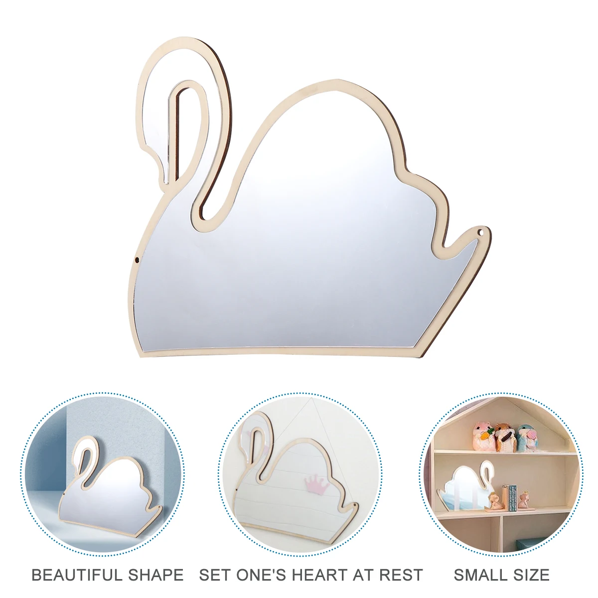 

Swan Shape Wooden Mirror Safe For Kids Clear Reflection Nursery Style Kid Friendly Design Childrens Room Decoration