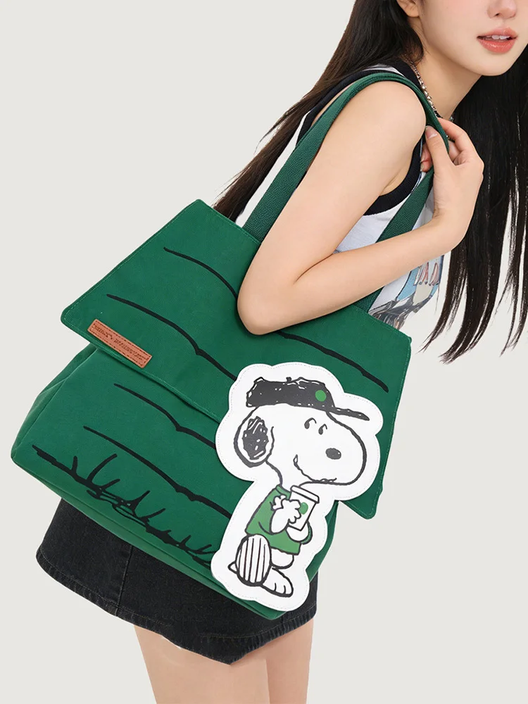 Snoopy Canvas Tote Bag for Women 2026 New Arrival Large Capacity Versatile Commuter Shoulder Bag Forest Style Cute Design