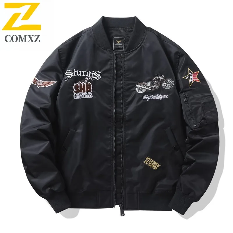 

Mens Motorcycle Jacket Spring Autumn American Style Embroidered Baseball Coat Soft Shell Sportswear Windproof Tactic Outerwear
