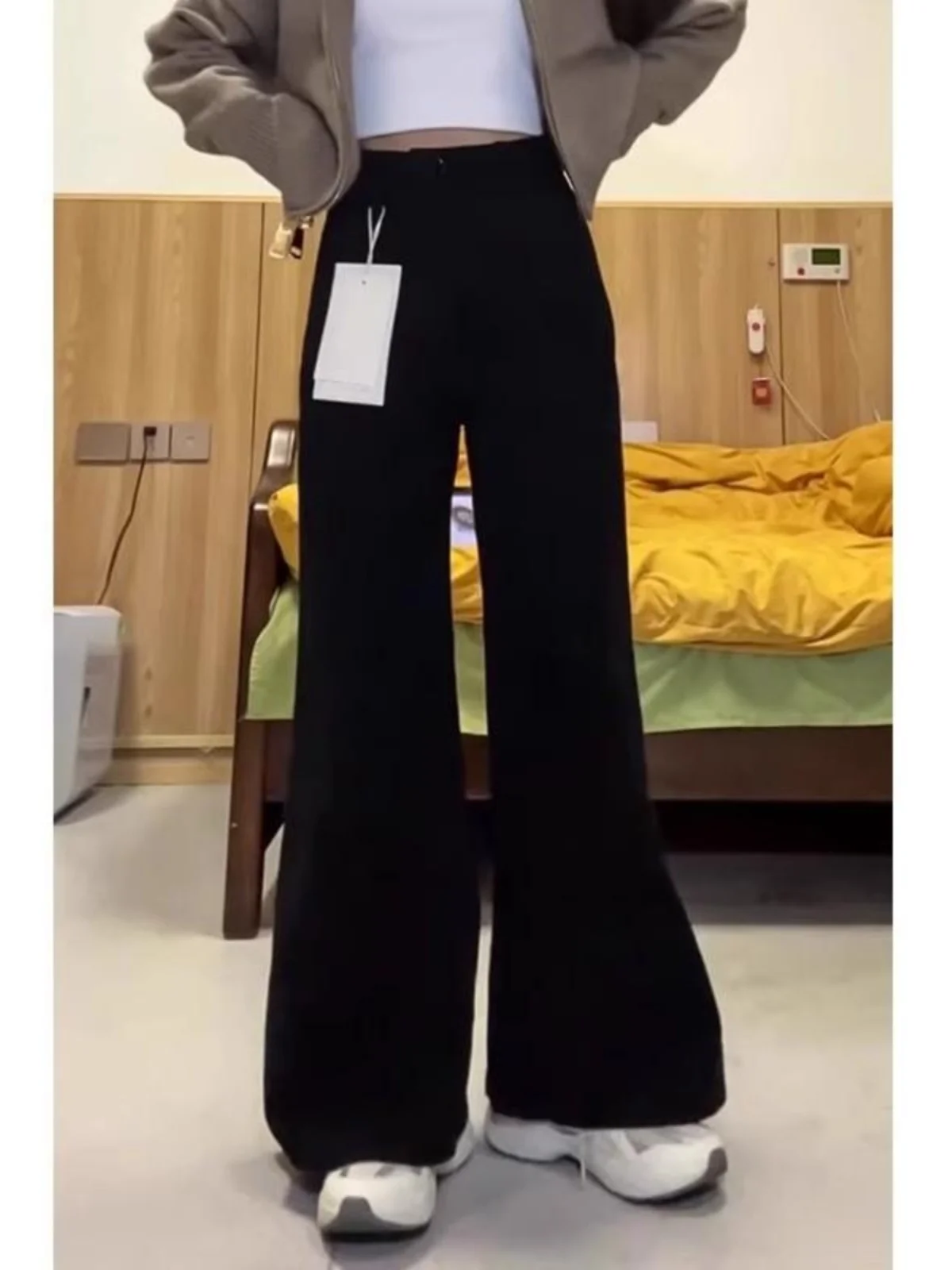Pantalones vaqueros acampanados con forro de Fce de talla grande para mujer, pantalones de corte recto de pierna ancha holgados y adelgazantes para otoño e invierno