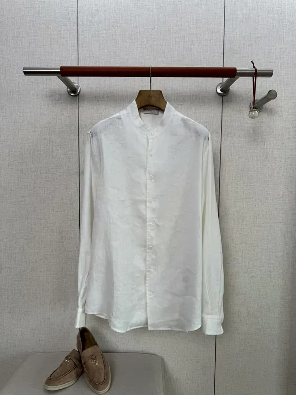 

LP Old Money Style Italian Men's Summer Business Casual Long Sleeve Crew Neck Linen Shirt
