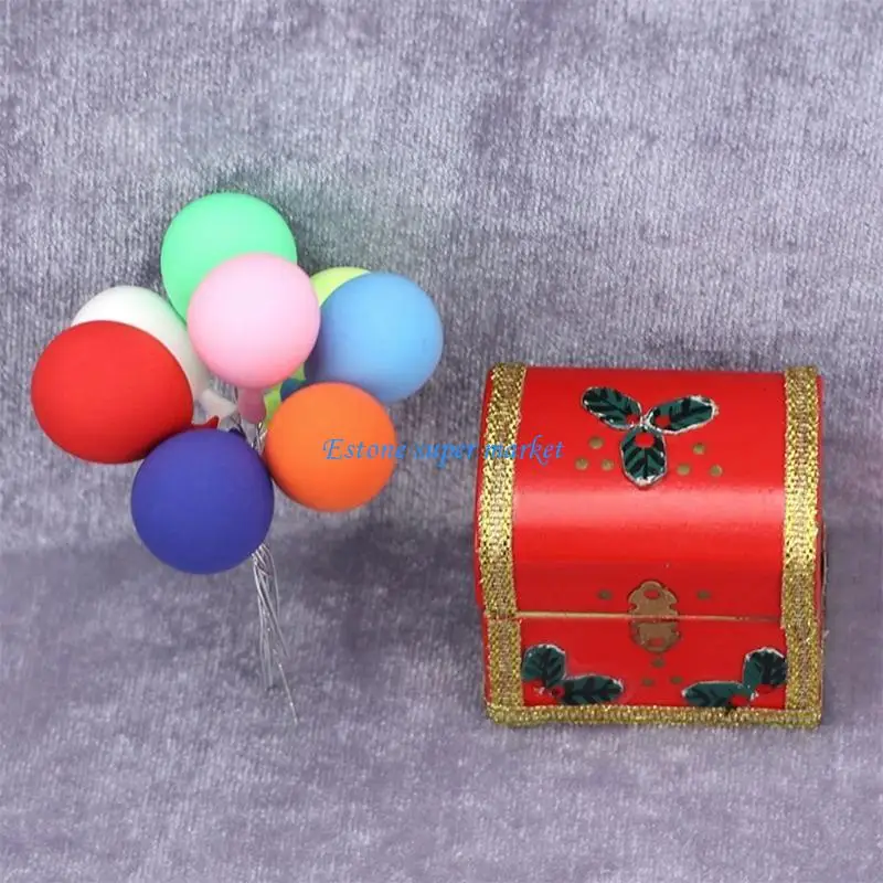 

090B Red Box and Colorful Balloon Artifical Craft for Dollhouse Holiday Home Ornament