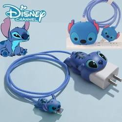 Disney Stitch Mobile Phone Data Cable Protective Case Anime Cartoon Kawaii Creative Charger Protective Rope Halloween Gift