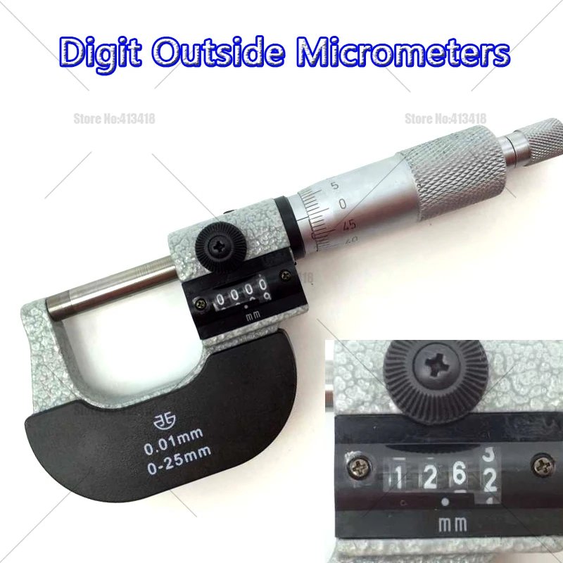 

Цифровые внешние микрометры XIBEI 0-25, 25-50, 50-75, 75-100 мм с точностью 0,01 мм и 0,001 мм, с твердосплавными измерительными головками и храповым фиксатором для постоянного измерения.