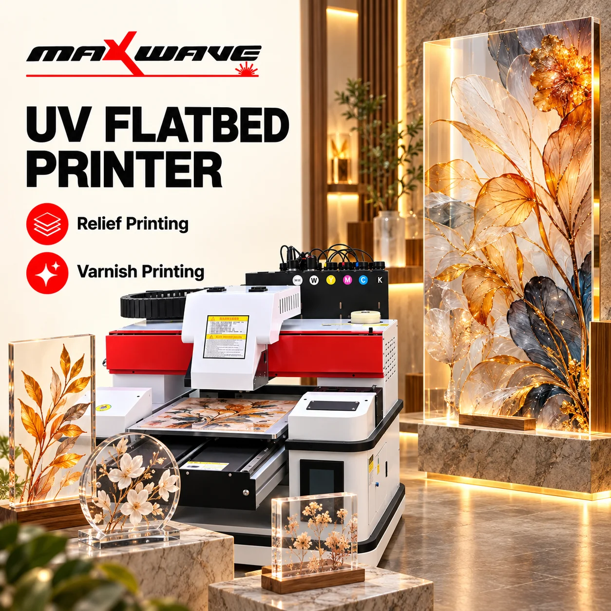 UV Flatbed Printing Machine for Acrylic Standees Signs and Relief Varnish Effects