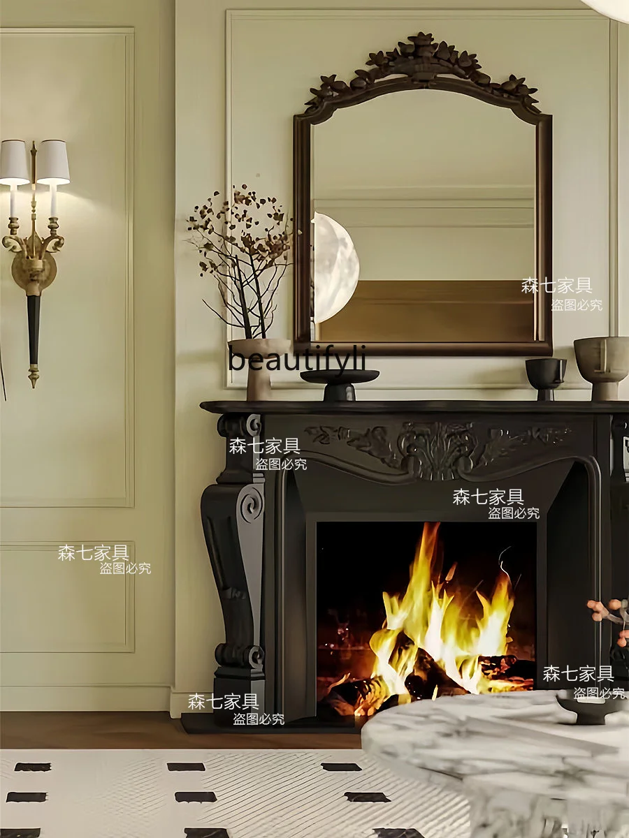 

American solid wood retro carved fireplace decorative cabinet custom light luxury shelf living room